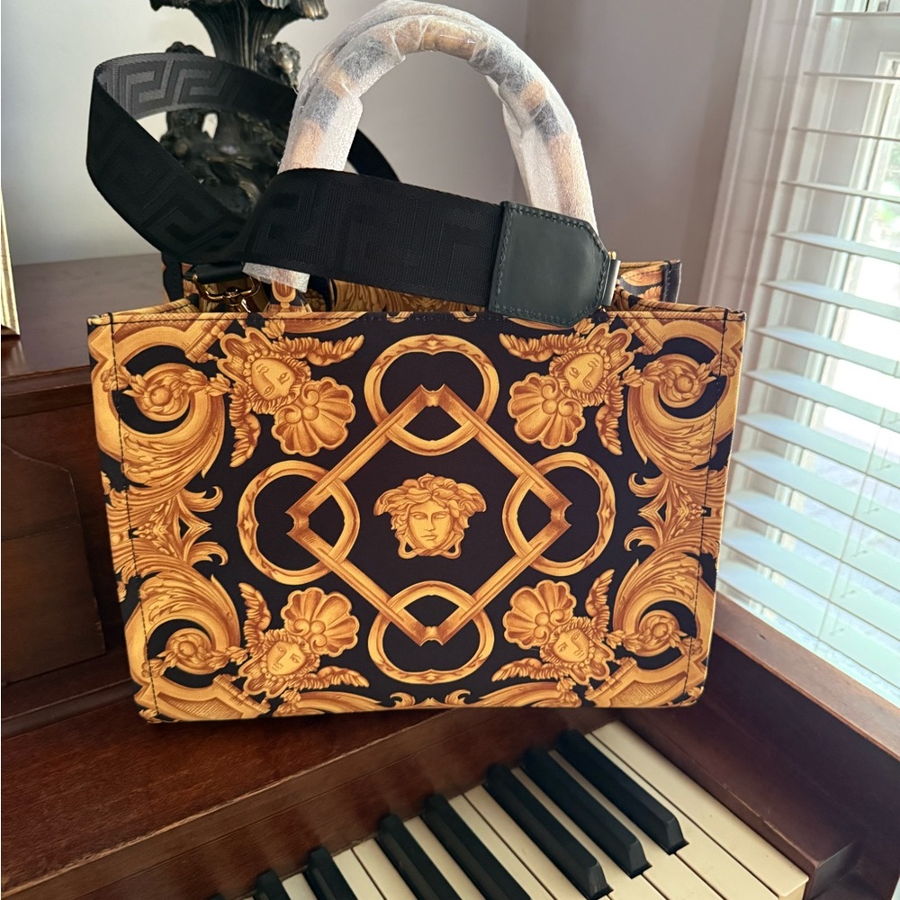 Versace Baroque Black and Gold Tote